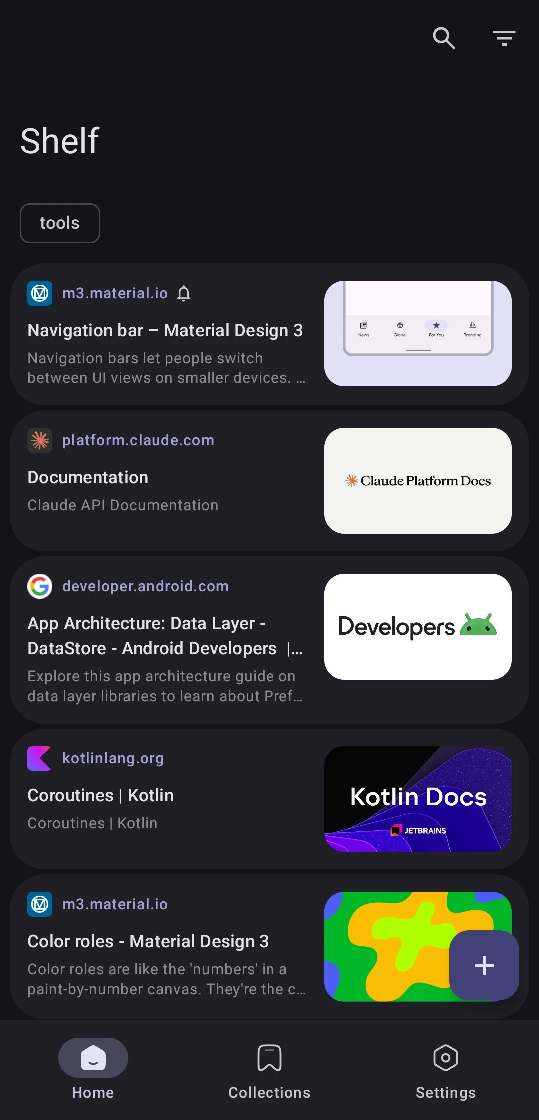 Shelf app settings and themes